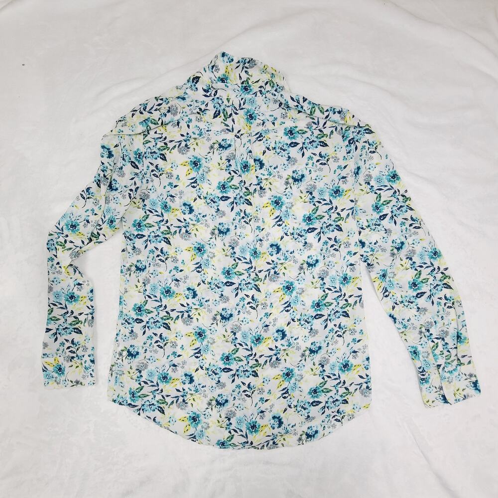 Banana Republic Floral Blouse Medium Blue Green Button Front Shirt Lightweight - Picture 2 of 11